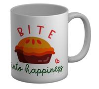 Shopagift Bite into Happiness Mug Pie Lover White 11oz Large Ceramic Cup