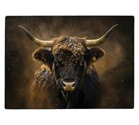 Shopagift Black and Gold Highland Cow Glass Chopping Board Large Kitchen Worktop Saver 39cm x 28cm
