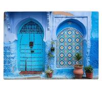 Shopagift Blue Morocco Doors Glass Chopping Board Large Kitchen Worktop Saver 39cm x 28cm