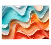 Shopagift Blue Orange Paper Waves Glass Chopping Board Large Kitchen Worktop Saver 39cm x 28cm