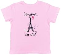 Shopagift Bonjour Ca Va? Kids T-Shirt Hello How are You? French Childrens Tee Boys Girls Light Pink