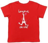 Shopagift Bonjour Ca Va? Kids T-Shirt Hello How are You? French Childrens Tee Boys Girls Red