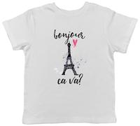 Shopagift Bonjour Ca Va? Kids T-Shirt Hello How are You? French Childrens Tee Boys Girls White