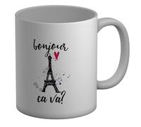 Shopagift Bonjour Ca Va? Mug Hello How are You? French White 11oz Large Ceramic Cup