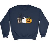 Shopagift Boo Pumpkin Ghost Halloween Kids Childrens Jumper Sweatshirt Gift Navy Blue