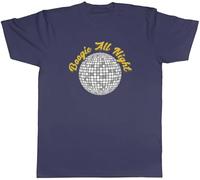 Shopagift Boogie All Night Mens T-Shirt Disco Ball 70's 60's Funk Soul Dance Tee Navy Blue