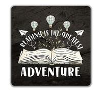Shopagift Book Lover 2 Pack Coasters Reading is The Greatest Adventure Gift - 9cm x 9cm