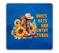 Shopagift Boots Hats and Country Tunes 2 Pack Coasters Love Country Music - 9cm x 9cm