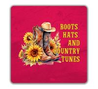 Shopagift Boots Hats and Country Tunes 2 Pack Coasters Love Country Music - 9cm x 9cm