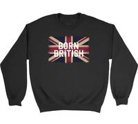 Shopagift Born British Patriotic United Kingdom Union Jack Kids Sweatshirt Jumper Boys Girls Black