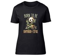 Shopagift Born to be Bamboo-Tiful Womens T-Shirt Panda Bear Funny Ladies Tee Black