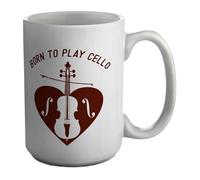 Shopagift Born to Play Cello Mug String Instrument Bow Fingerboard White 15oz Large Ceramic Cup