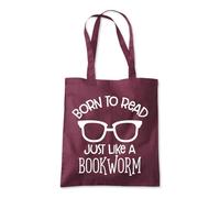 Shopagift Born to Read Just Like a Bookworm Reading Tote Shopping Beach Bag 10 Litres Capacity - 42cm x 38cm