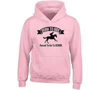 Shopagift Born to Ride Forced to go to School Horse Riding Equestrian Kids Childrens Hooded Top Hoodie (UK, Age, 12 Years, 13 Years, Regular, Light Pink)