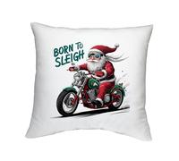 Shopagift Born to Sleigh Motorbike Cushion Santa Claus Biker Christmas Xmas Bedroom Lounge Accessory - 40cm x 40cm