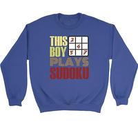 Shopagift Boy Plays Sudoku Kids Sweatshirt Funny Numbers Puzzle Game Gift Jumper Blue