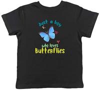 Shopagift Boy Who Loves Butterflies Kids T-Shirt Caterpillar Insect Moth Childrens Tee Gift Black