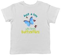 Shopagift Boy Who Loves Butterflies Kids T-Shirt Caterpillar Insect Moth Childrens Tee Gift White