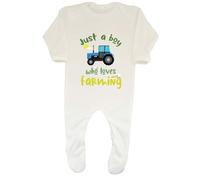 Shopagift Boy Who Loves Farming Baby Grow Romper Suit Tractor Farm Farmer Boys Girls White