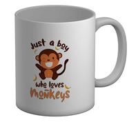 Shopagift Boy Who Loves Monkeys Mug Funny Jungle Widlife White 11oz Large Ceramic Cup