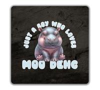 Shopagift Boy who Loves Moo Deng 2 Pack Coasters Funny Hippo Hippopotamus - 9cm x 9cm