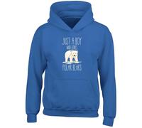 Shopagift Boy Who Loves Polar Bears Kids Hoodie Arctic Wildlife Hoody Hooded Top Boys Girls Blue