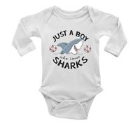 Shopagift Boy Who Loves Sharks Baby Grow Vest Bodysuit Sea Fish Ocean Boys Girls L/S
