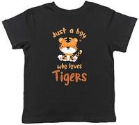 Shopagift Boy Who Loves Tigers Kids T-Shirt Species Wildlife Safari Childrens Tee Gift Black