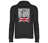 Shopagift British Blood Runs Through Me Union Jack Britain Hoodie Unisex Hoody Hooded Top Black