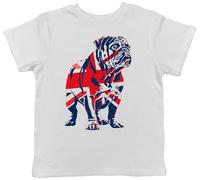 Shopagift British Bulldog Kids T-Shirt Union Jack Pet Britian Dog Lover Childrens Tee Boys Girls White