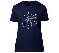 Shopagift Busy Little Bee Womens T-Shirt Bumble Bee Ladies Tee Gift Navy Blue