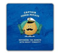 Shopagift Captain Couch Potato 2 Pack Coasters Funny Defending the Remote Gift - 9cm x 9cm