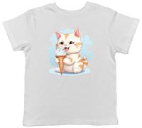 Shopagift Cat Kitten Kids T-Shirt Eating Ice Cream Cone Dessert Childrens Tee Gift
