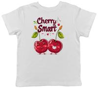 Shopagift Cherry Smart Clever Clog Kids T-Shirt Very Smart Cherries Funny Childrens Tee Boys Girls White