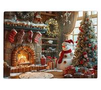 Shopagift Christmas Fireplace Snowman Glass Chopping Board Large Kitchen Worktop Saver 39cm x 28cm