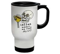 Shopagift Coffee Makes me Feel Alive Travel Mug Funny Skull Stainless Steel 14oz Cup