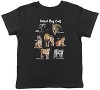 Shopagift Collection of Big Wild Cats Lion Tiger Panther Kids T-Shirt Childrens Tee Boys Girls Black