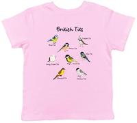 Shopagift Collection of British Tits Birds Kids T-Shirt Childrens Tee Boys Girls Light Pink