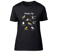 Shopagift Collection of British Tits Birds Womens T-Shirt Ladies Tee Black