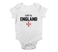Shopagift Come On England Football Soccer Boys Girls Baby Grow Vest Bodysuit World Cup Footy Gift