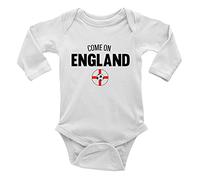 Shopagift Come On England Long Sleeve Baby Vest Bodysuit White
