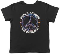 Shopagift Cosmic Peace Universe Kids T-Shirt Stars Planets Space Unity Childrens Tee Boys Girls Black