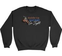Shopagift Cowboy Rodeo Horse Kids Sweatshirt Saddle Up and Hold on Tight Jumper Boys Girls Black