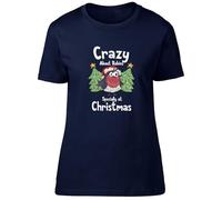 Shopagift Crazy About Robins Womens T-Shirt Winter Christmas Bird Lover Ladies Tee Navy Blue