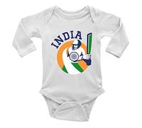 Shopagift Cricket India Sports Long Sleeve Baby Vest Bodysuit Gift White