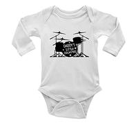 Shopagift Daddy's Little Drummer Long Sleeve Baby Vest Bodysuit White