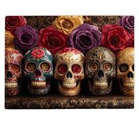 Shopagift Day of The Dead Skulls Roses Glass Chopping Board Large Kitchen Worktop Saver 39cm x 28cm