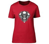 Shopagift Demon Skulls Womens T-Shirt Gothic Rock Biker Skeleton Faces Ladies Tee Gift Red
