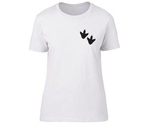 Shopagift Dinosaur Foot Print Small Left Side Pocket Design Funny Womens Ladies Short Sleeve T-Shirt White