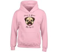 Shopagift Dog Lover Kids Hoodie Home is where my Pug is Hoody Hooded Top Boys Girls Pink